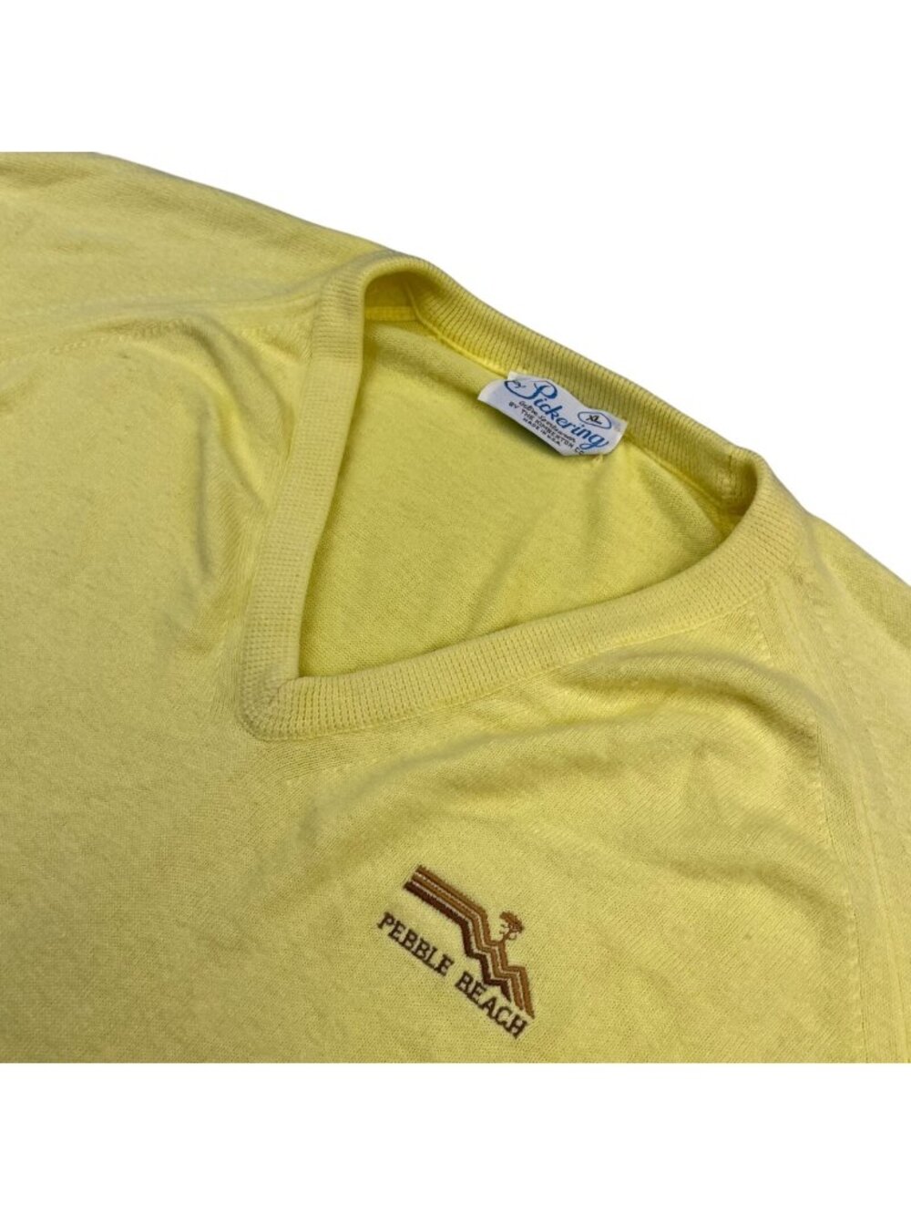 VTG Pebble Beach x Pickering Men's 100% Acrylic V-Neck Sweater Yellow • USA • XL